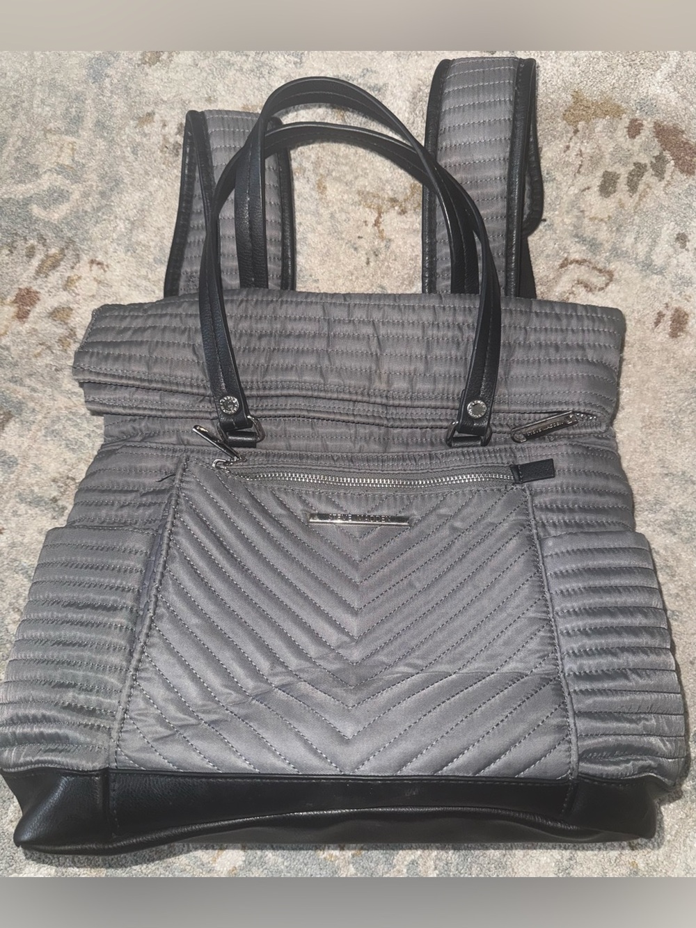 Steve Madden Quilted Gray Convertible Backpack Tote